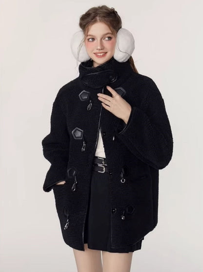 Faux fur integrated lambswool coat