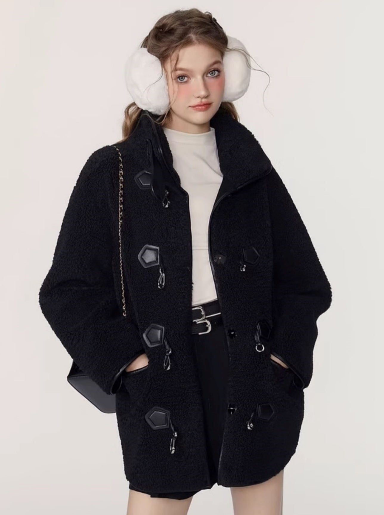 Faux fur integrated lambswool coat