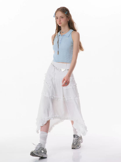 Retro Lace White Mid-Length Skirt