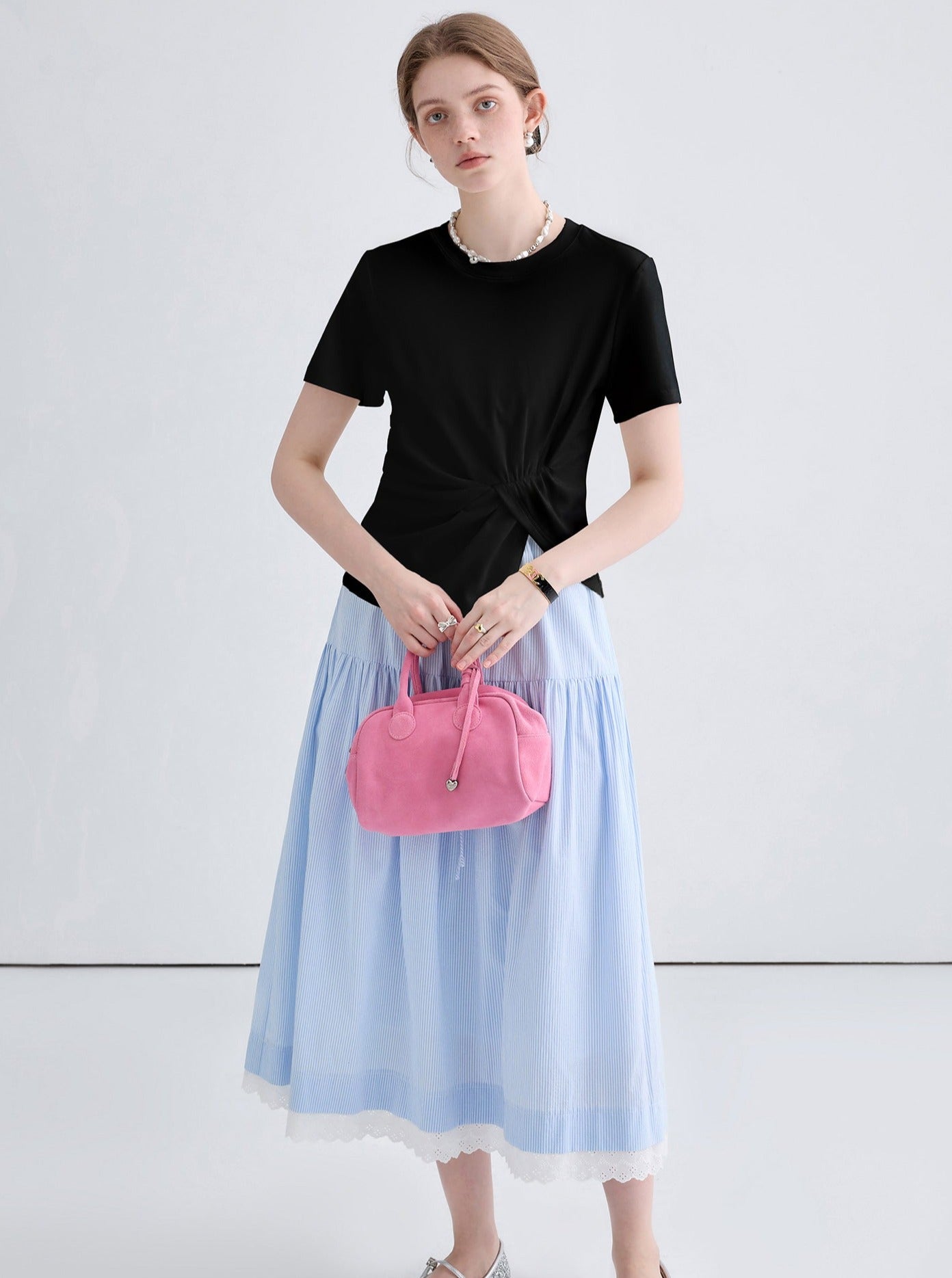 Short Sleeve Irregular Pleated Top