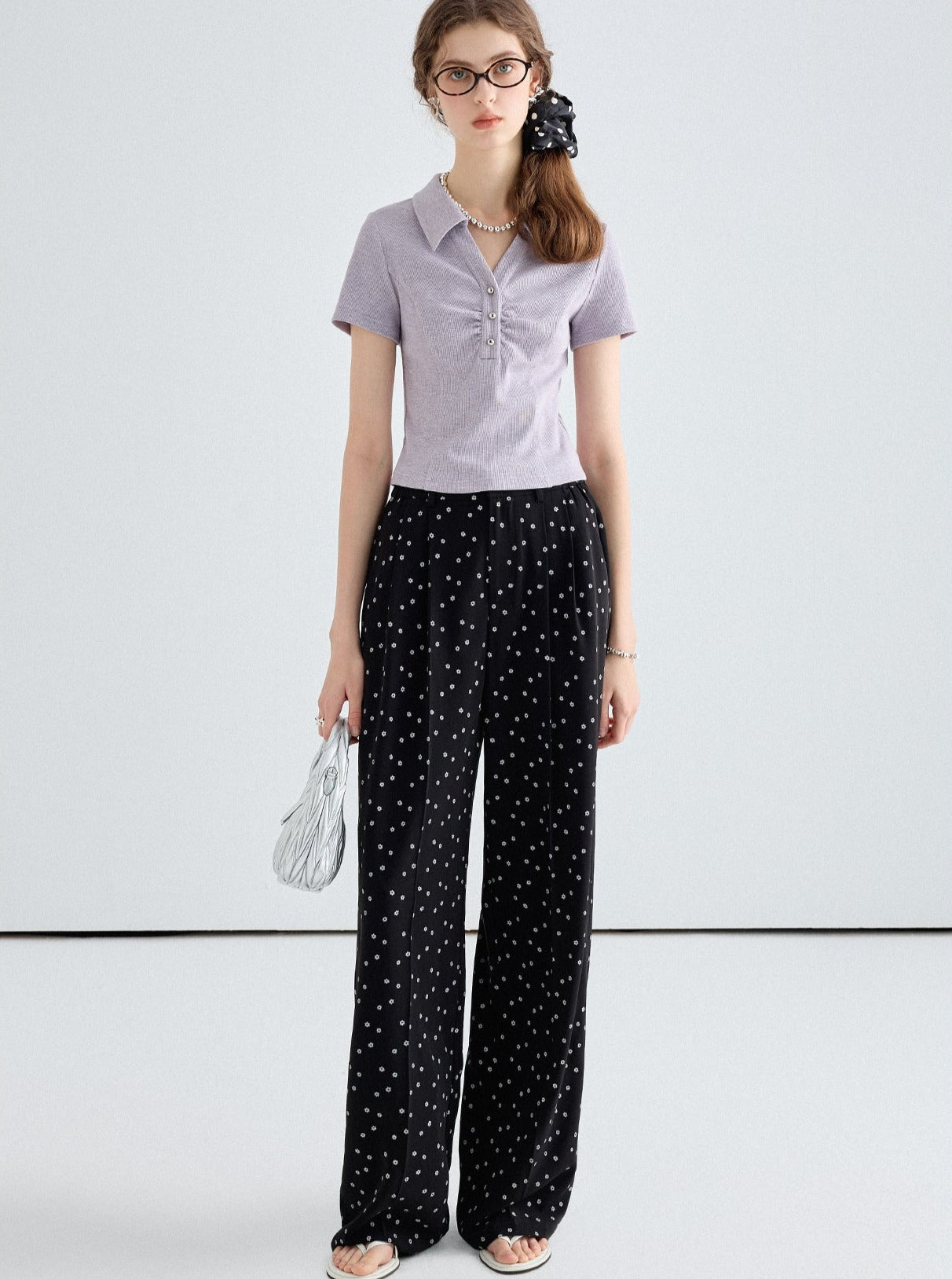 Polka Dot Straight-Leg Trousers