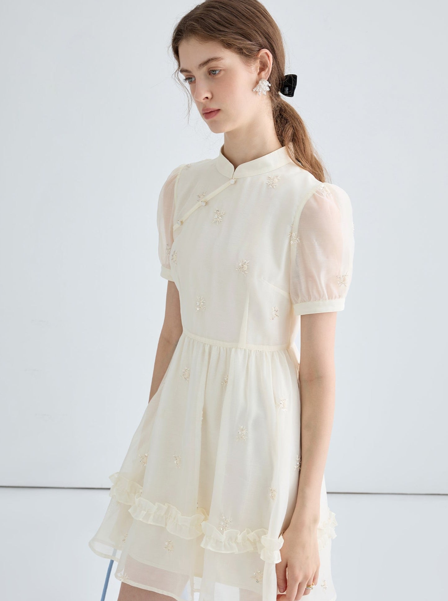 Retro Puff Sleeve Embroidery Dress