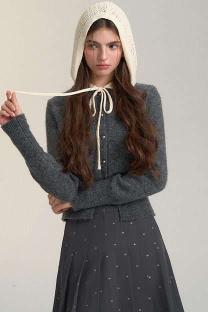 Cut-Out Hooded Knit Cardigan