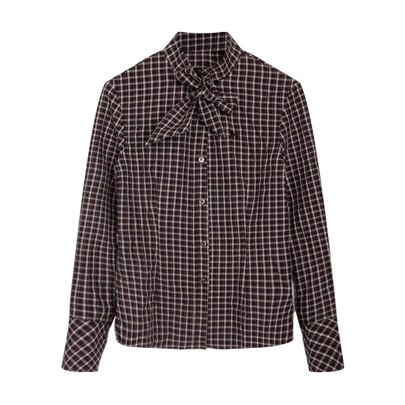 Original Plaid Embroidered Lace-Up Long Sleeve Shirt