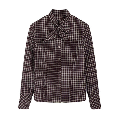 Original Plaid Embroidered Lace-Up Long Sleeve Shirt