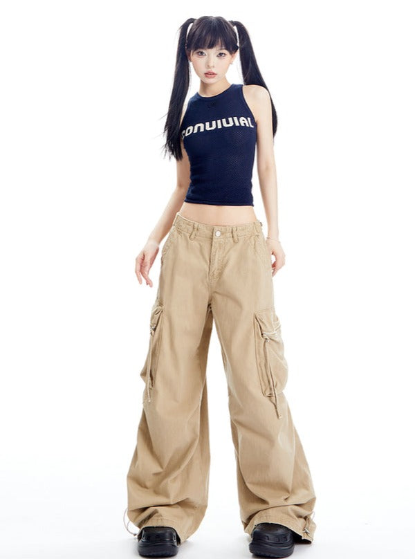 Loose Drawstring Parachute Pants