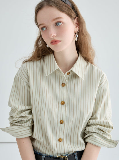 Loose Casual Striped Lapel Shirt