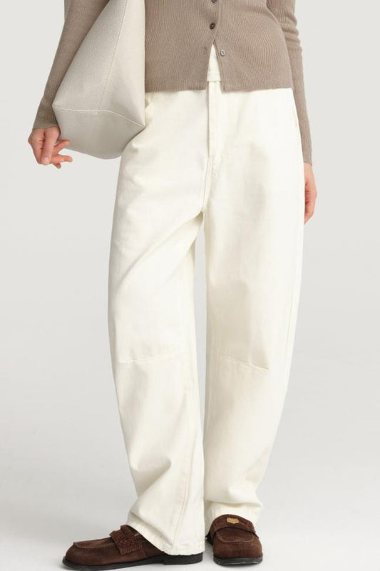 Versatile White High-Waisted Draped Jeans