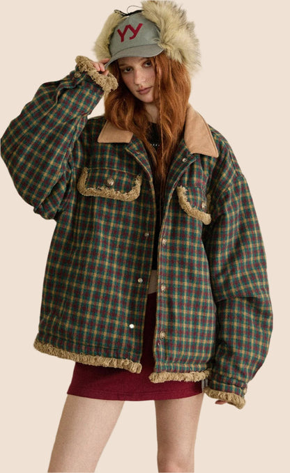 EZEK American Vintage Kontrast Plaid Revers College Jacke Frauen Herbst lässig lose Baseball Jacke Top