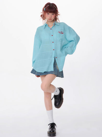 American Retro Mid Length Loose Thin Shirt