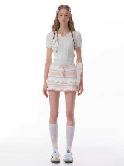 Knitted Stripe Design Mini Skirt