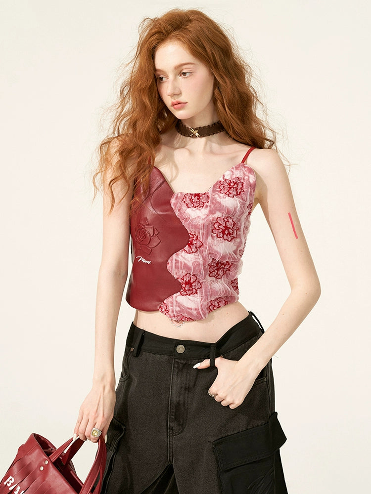 Schlankes rosa Patchwork-Camisole-Top