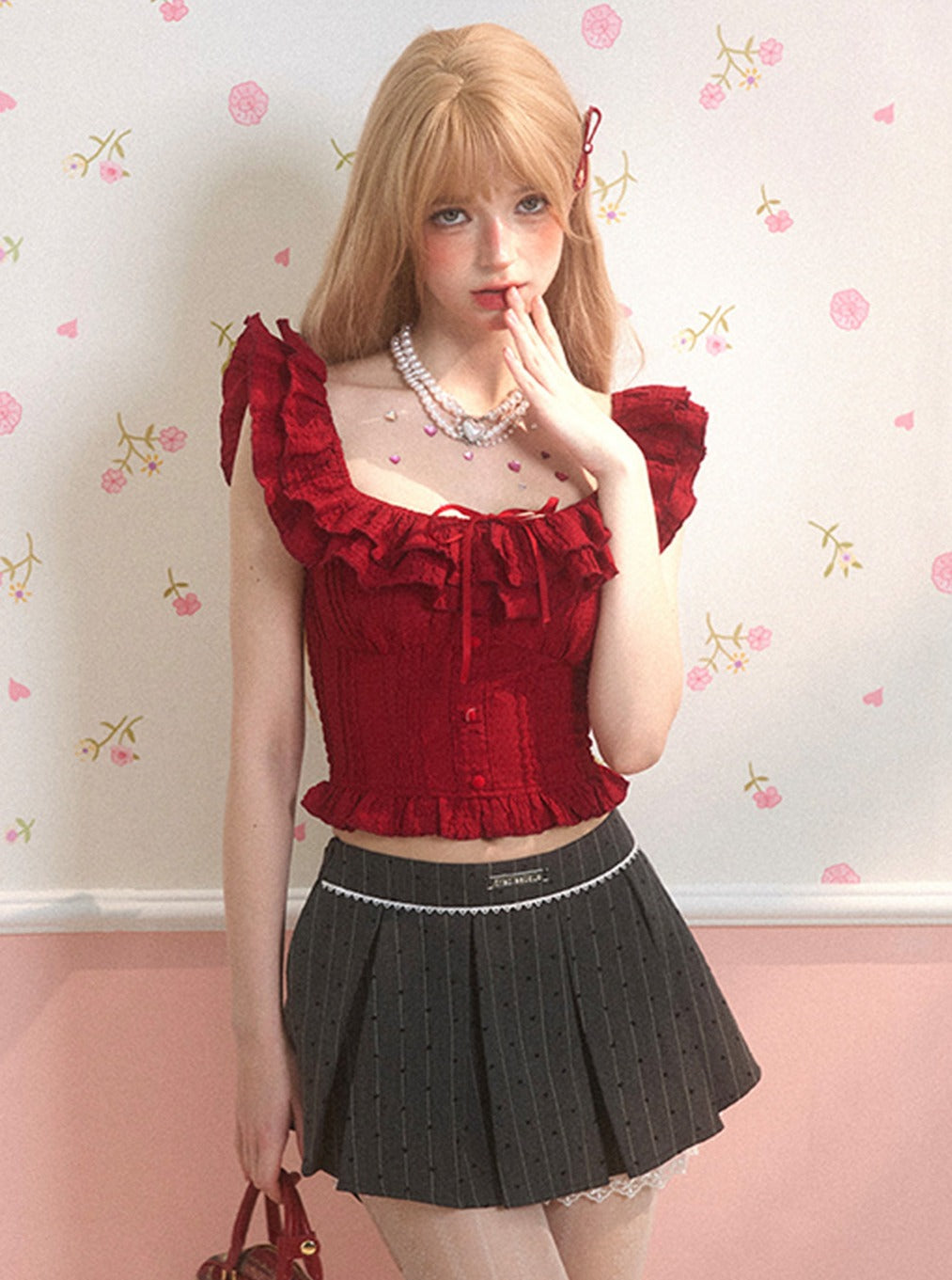 Sweetheart Red Flying Sleeve Crop Set-Up