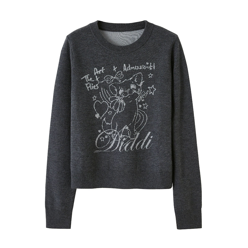Rose Kitten Crew Neck Knitted Sweater