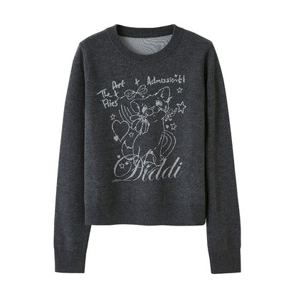 Rose Kitten Crew Neck Knitted Sweater
