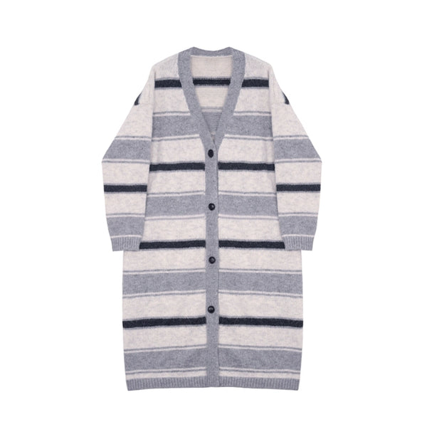 Retro mid-length striped knitted jacket