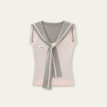 Navy Polka Dot Knit Top