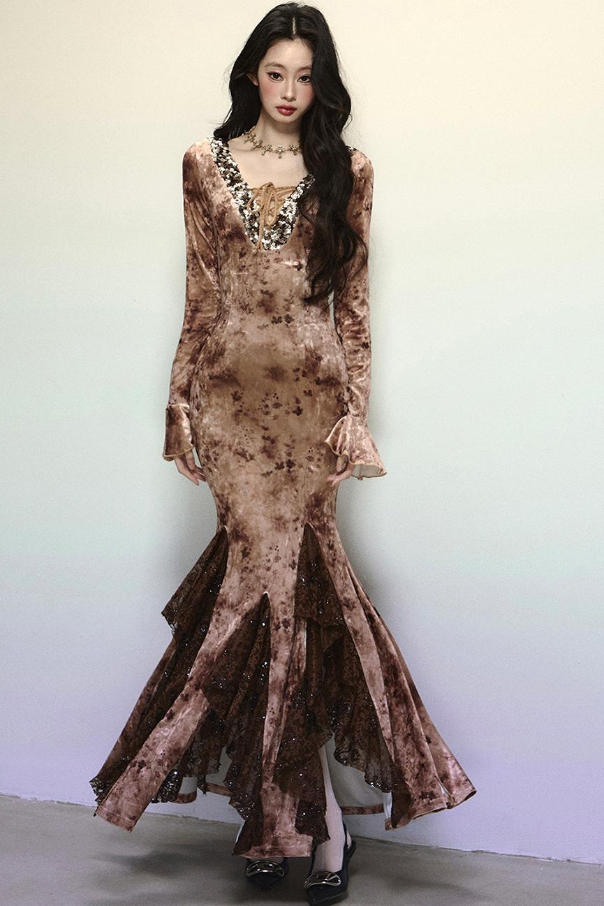 Deep V Mermaid Lace Dress