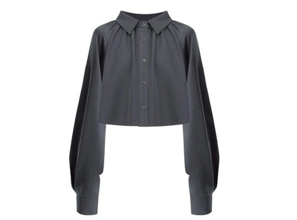Cropped long-sleeved pleated shirt