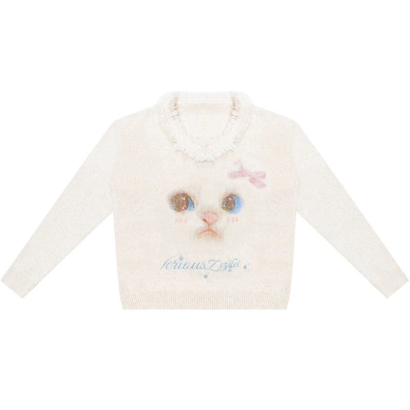 American Retro Cat Plush Sweater