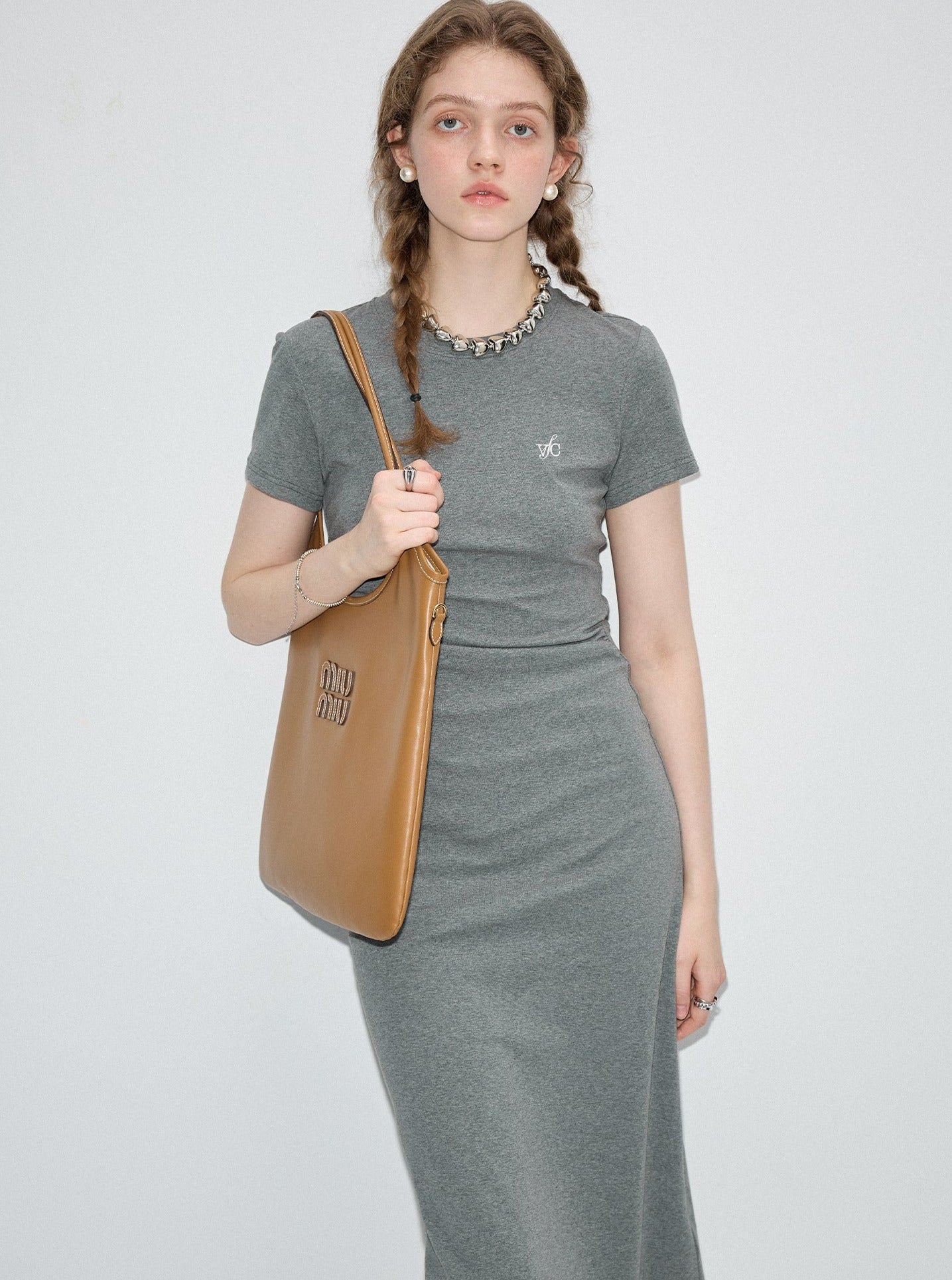 Cinched Waist Slim Round Neck Dress