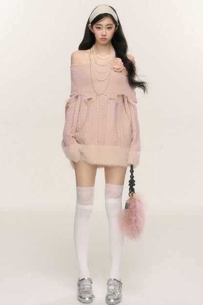 Mist Pink One-Shoulder Plush Dress