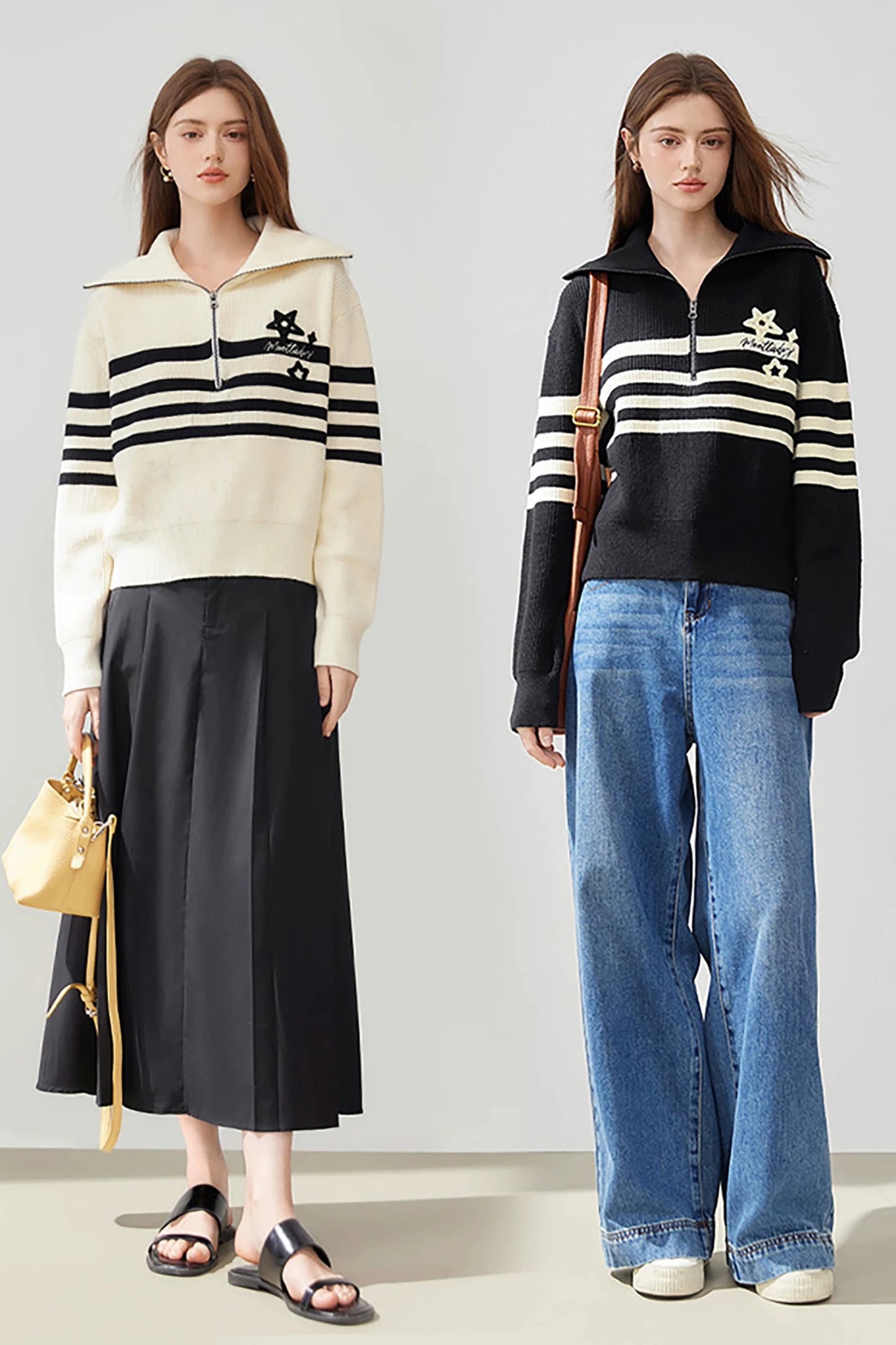 Athleisure Half Zipper Striped Sweater