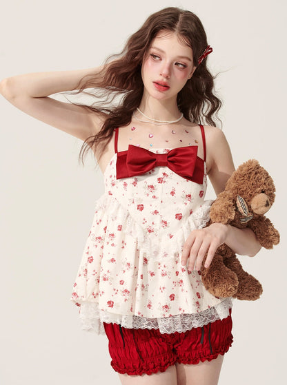 Sleeveless Rose Suspender Top