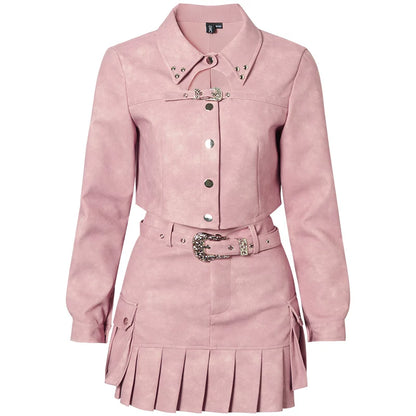 Dopamine Pink Pleated Skirt Set