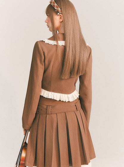 Lace Waist Pleated Skirt With Jacket Set