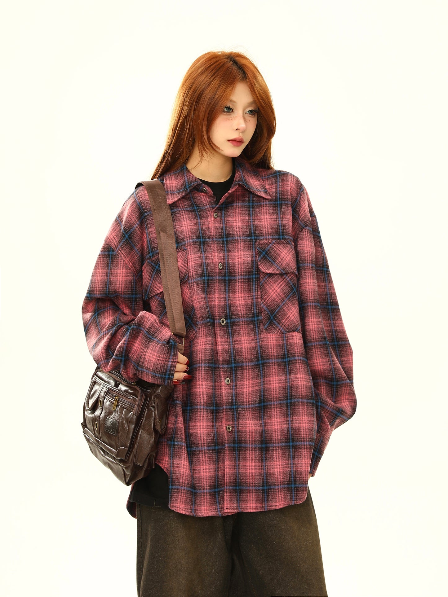 Retro gradient check premium plaid shirt