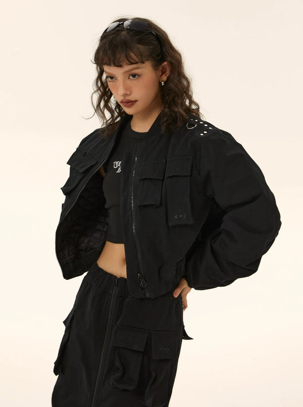 American vintage multi-pocket cargo skirt suit