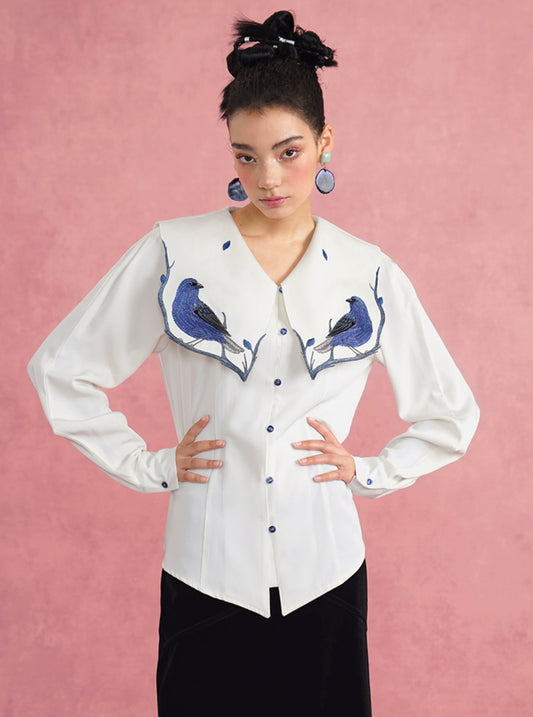 Porcelain White Modified Chinese Shirt