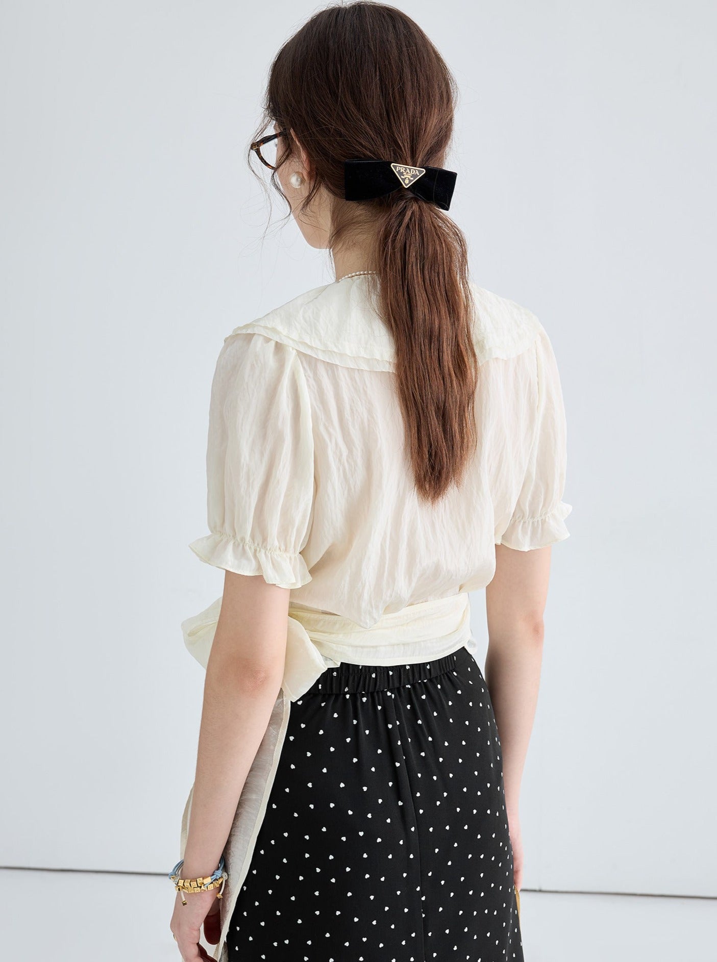 Ruffled V-Neck Puff Sleeve Top