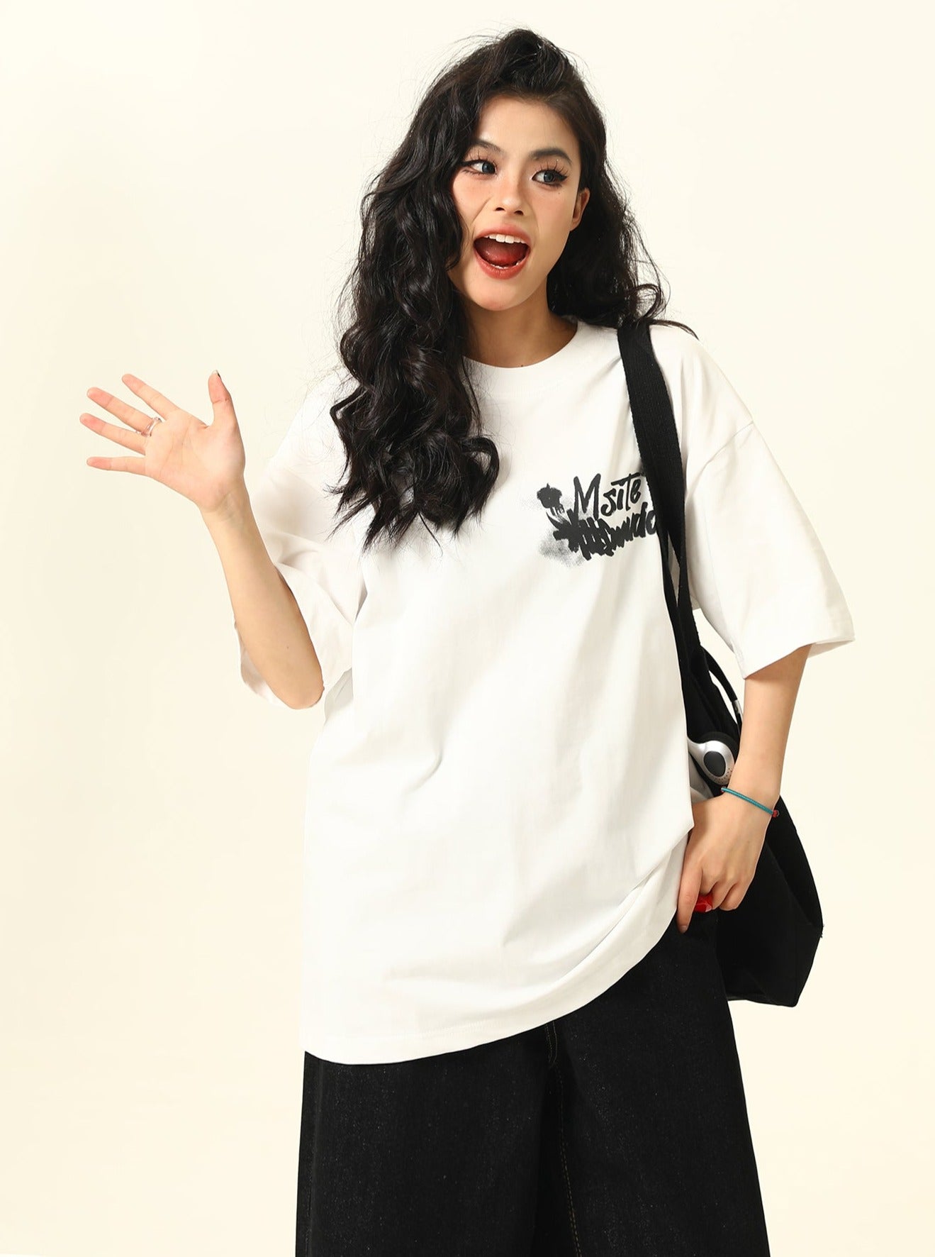 American Retro Fuzzy Letter Short Sleeve T-Shirt