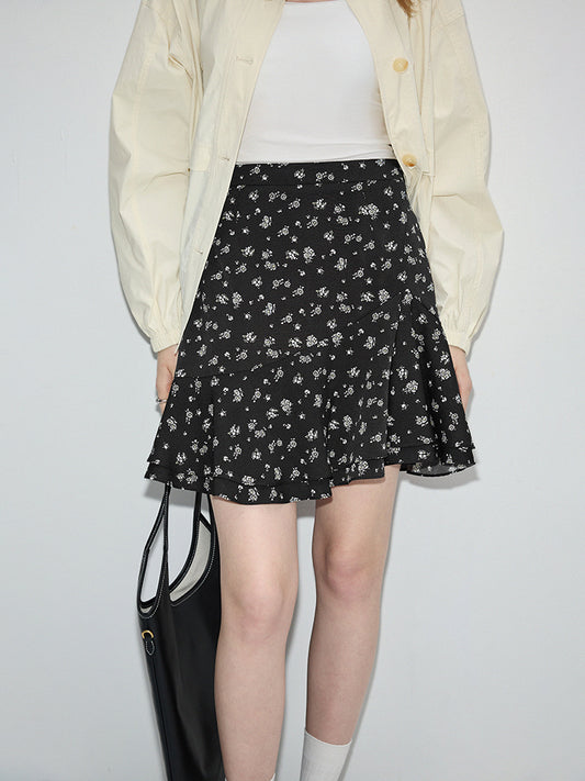 Irregular Waist Slim Floral Skirt