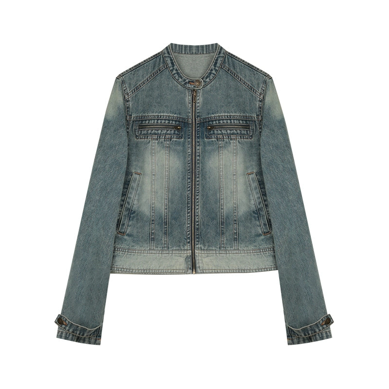 Vintage Distressed Cropped Denim Jacket