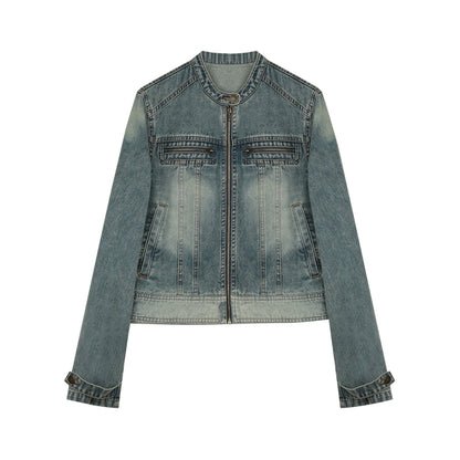 Vintage Distressed Cropped Denim Jacket