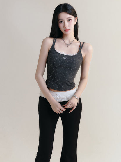 [Spot] fragile store - original polka dot hot silver letter lace edge knitted suspenders to wear sweet and spicy tops