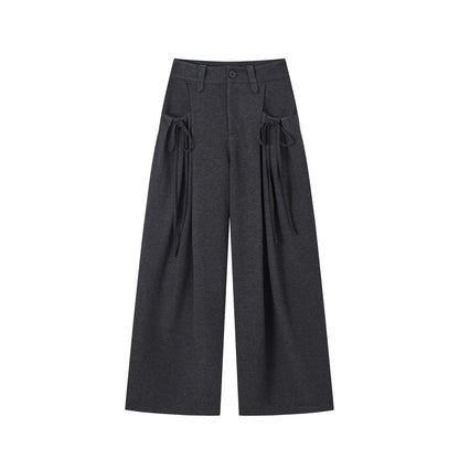 Pleated Bow Woolen Pants