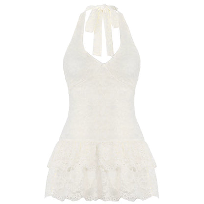 White Lace Backless Top