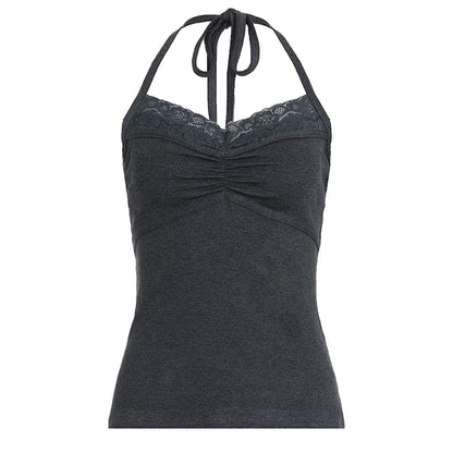 Dark Gray Lace Ruched Top