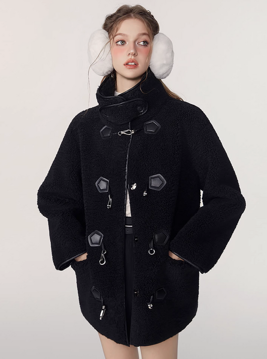 Faux fur integrated lambswool coat