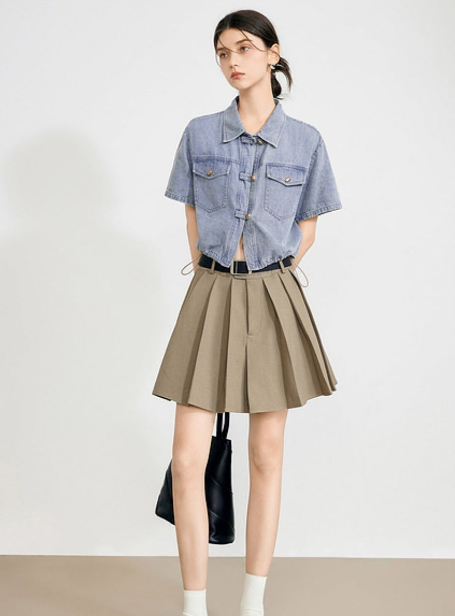 Chinese Denim Shirt Skirt Set