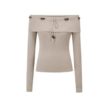 Beaded One-Shoulder Sweater