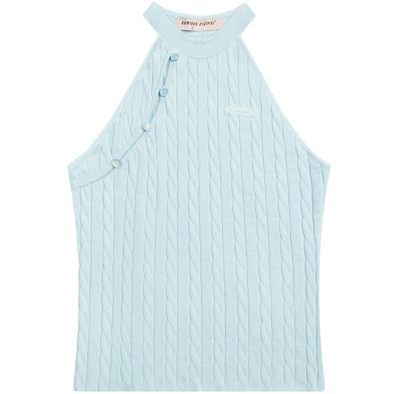 High-End Diagonal Placket Vest Top