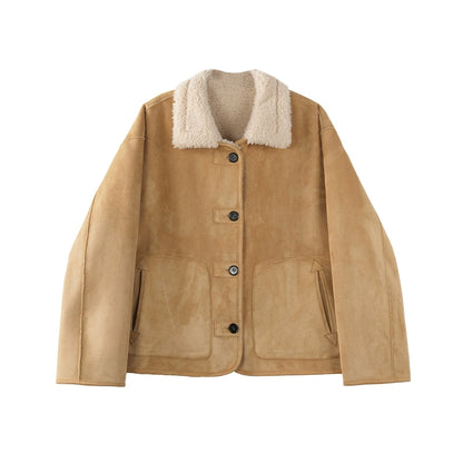 Contrast Lapel Suede Jacket 