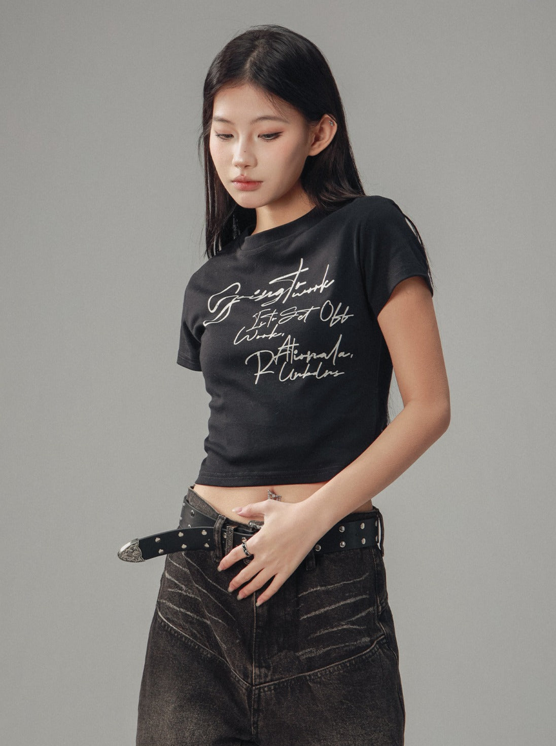 Vintage Black Shoulder Slim T-Shirt