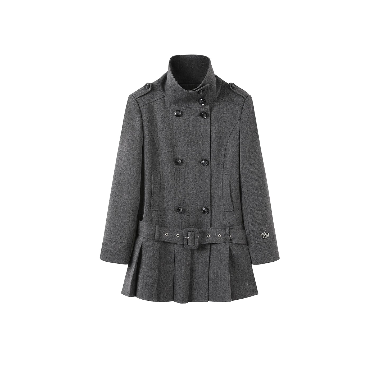 Stand Collar Pleated Coat Dress