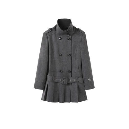 Stand Collar Pleated Coat Dress